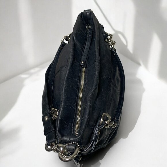 Brooke Perforated Leather Convertible Hobo Shoulder Bag Black 13" x 12" #16908 - Picture 8 of 11